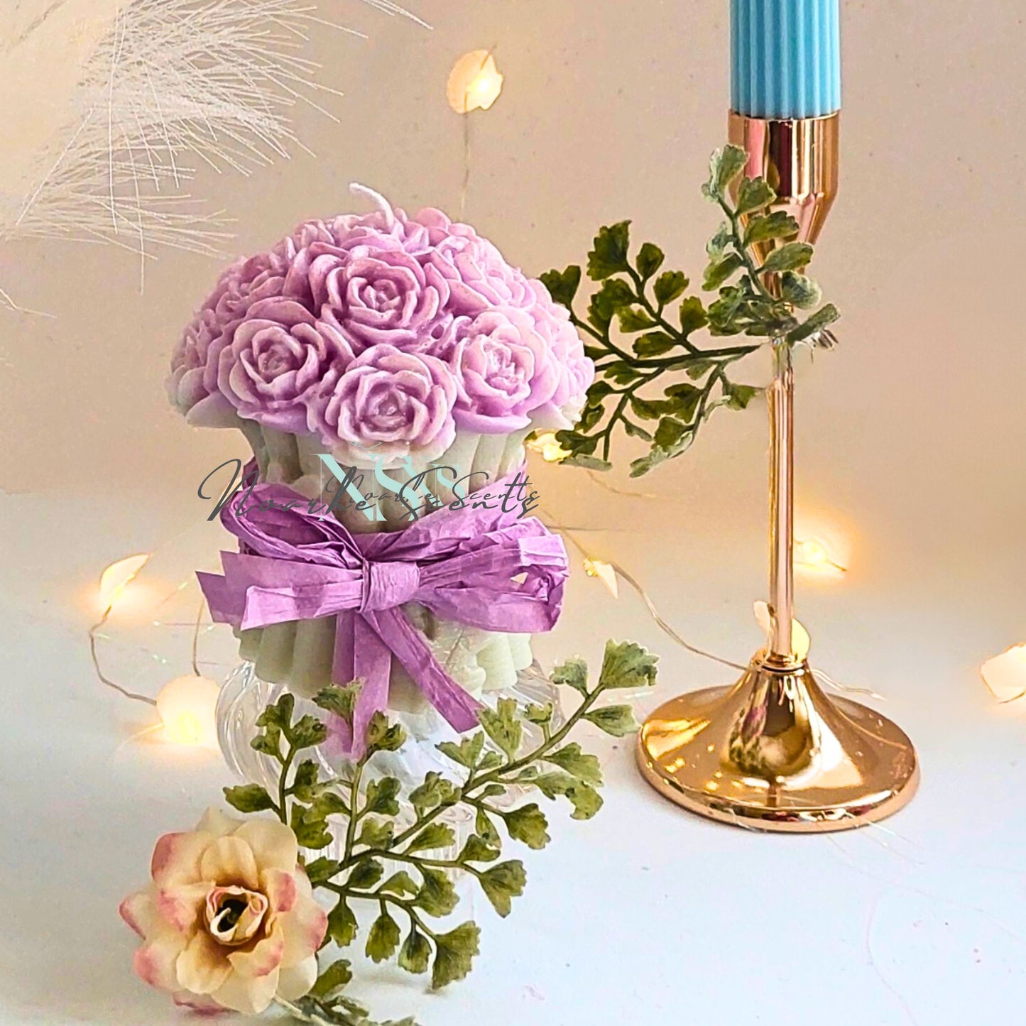 Vela Decorativa Bouquet de Fleurs | Cera de Soja Artesanal Diseño Floral Romántico