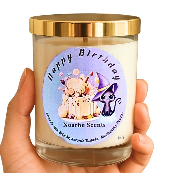 Vela Aromática Happy Birthday – Vela artesanal de soja con aroma a pastel recién hecho