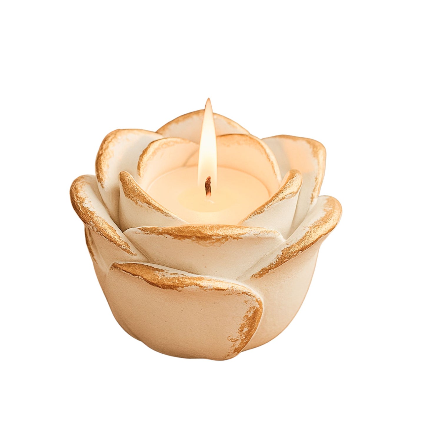 Rosa decorativa hecha a mano con resina ecológica. Úsala como joyero o recipiente para velas. Diseño artesanal, colores suaves. Hecho en España.