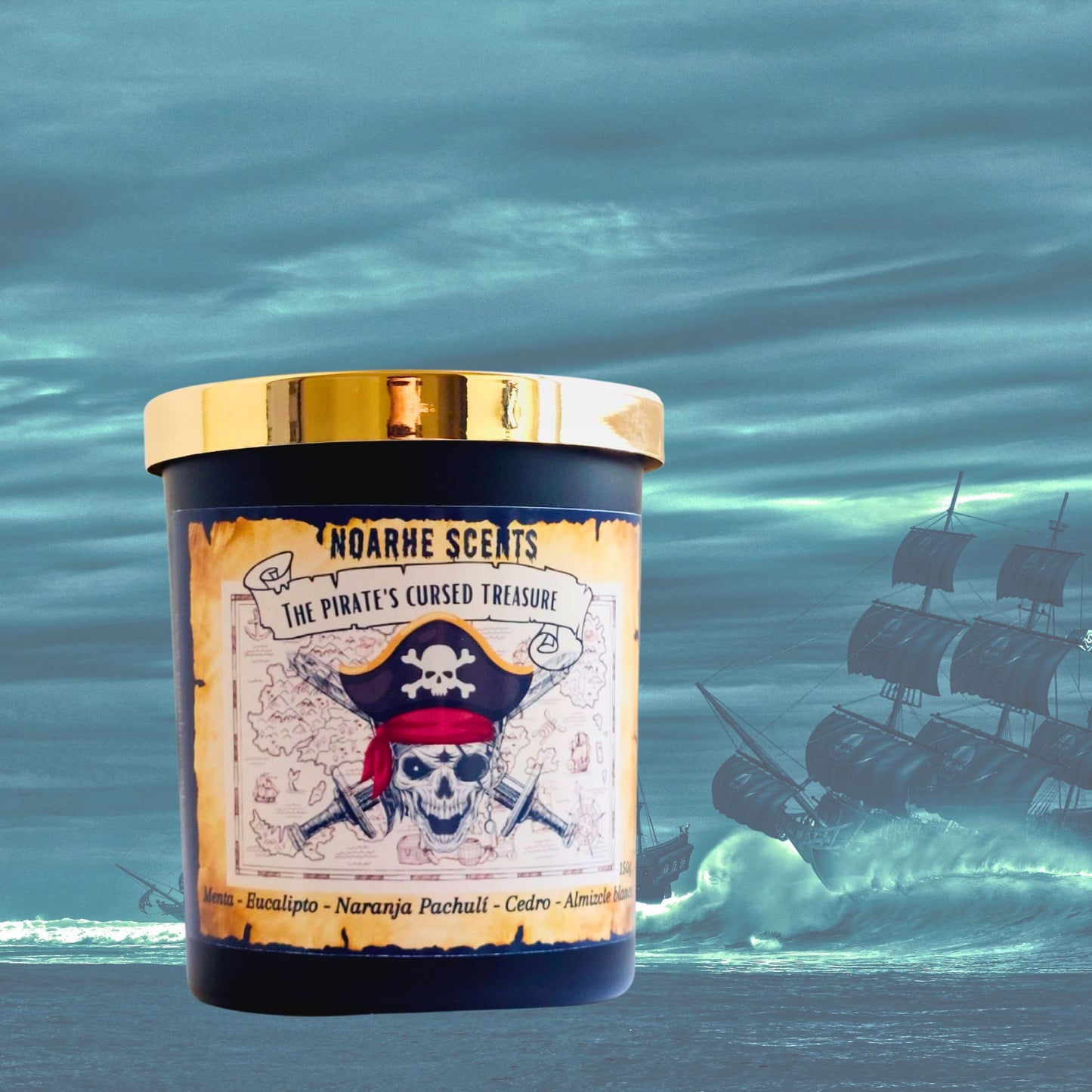Vela Aromática Tesoro Maldito del Pirata – Cera de soja y coco, Hecha a Mano
