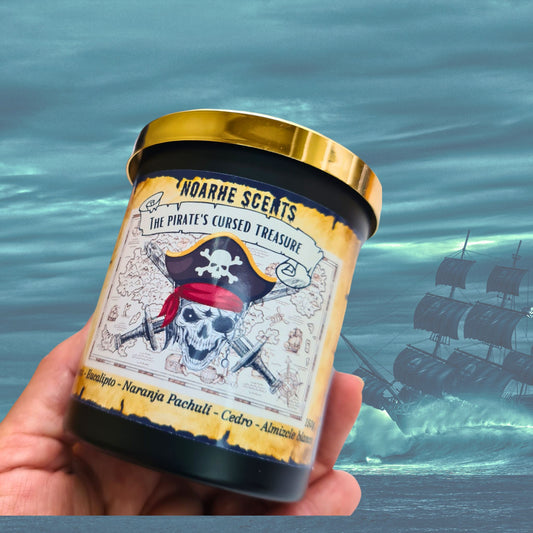 Vela Aromática Tesoro Maldito del Pirata – Cera de soja y coco, Hecha a Mano